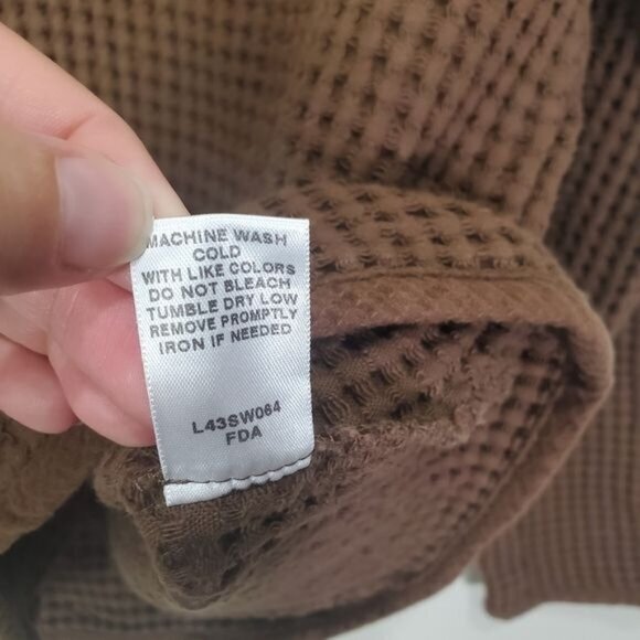 CABELA'S Womens Jacket Small Waffle Knit Brown Zipper‎ Neck 100% Cotton Collar - Picture 9 of 10